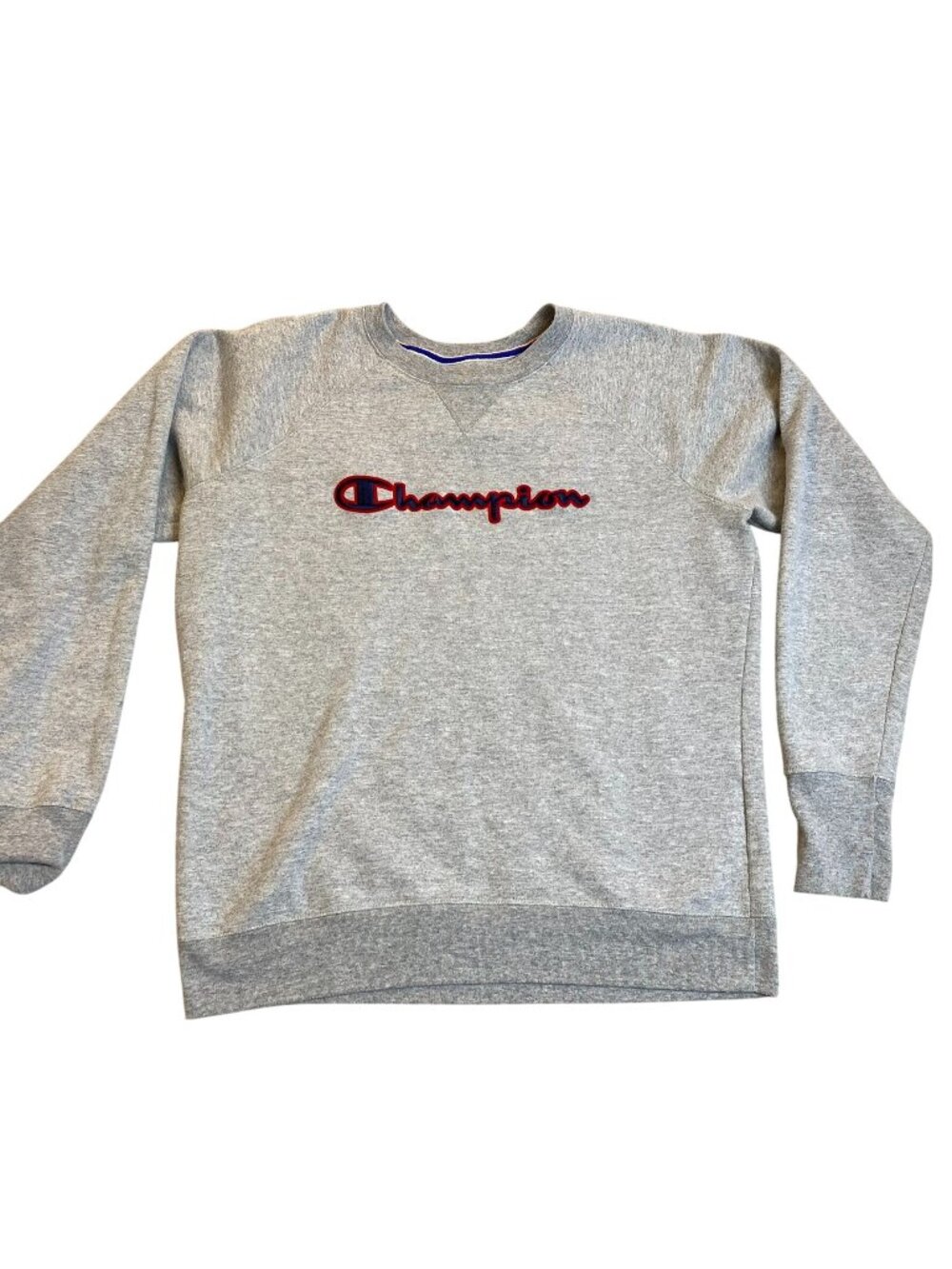 Champion Mens Sweatshirt Large Pullover Crewneck Gray Embroidered Logo Athletic